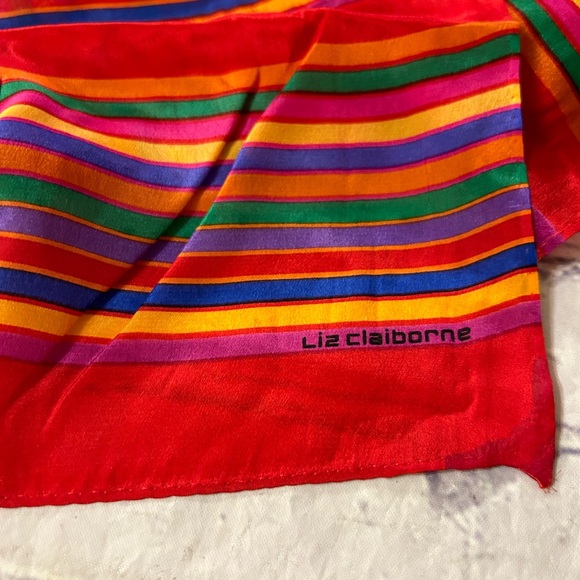 VINTAGE LIZ CLAIBORNE RED MULTI STRIPED COLORED SILK OBLONG - Picture 5 of 7